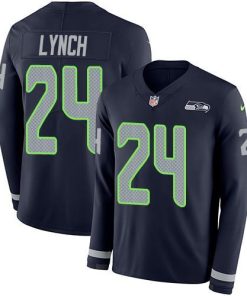 Nike Seattle Seahawks #24 Marshawn Lynch Steel Blue Team Color Stitched NFL Limited Therma Long Sleeve Jersey