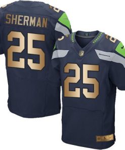 Nike Seattle Seahawks #25 Richard Sherman Steel Blue Team Color Stitched NFL Elite Gold Jersey