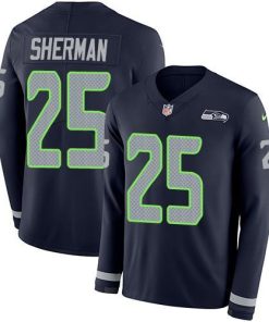 Nike Seattle Seahawks #25 Richard Sherman Steel Blue Team Color Stitched NFL Limited Therma Long Sleeve Jersey