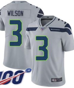 Nike Seattle Seahawks #3 Russell Wilson Grey Alternate Stitched NFL 100th Season Vapor Limited Jersey