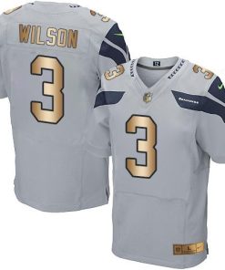 Nike Seattle Seahawks #3 Russell Wilson Grey Alternate Stitched NFL Elite Gold Jersey