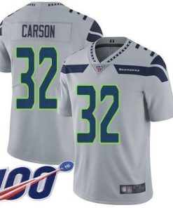 Nike Seattle Seahawks #32 Chris Carson Grey Alternate Stitched NFL 100th Season Vapor Limited Jersey