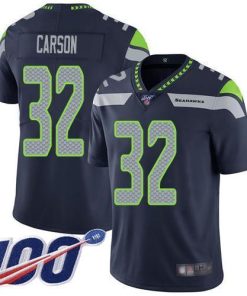 Nike Seattle Seahawks #32 Chris Carson Steel Blue Team Color Stitched NFL 100th Season Vapor Limited Jersey