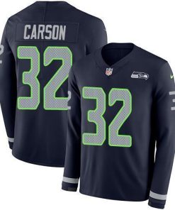 Nike Seattle Seahawks #32 Chris Carson Steel Blue Team Color Stitched NFL Limited Therma Long Sleeve Jersey