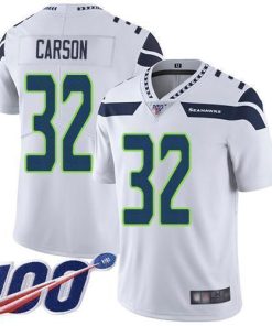 Nike Seattle Seahawks #32 Chris Carson White Stitched NFL 100th Season Vapor Limited Jersey