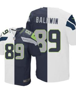 Nike Seattle Seahawks #89 Doug Baldwin White/Steel Blue Stitched NFL Elite Split Jersey