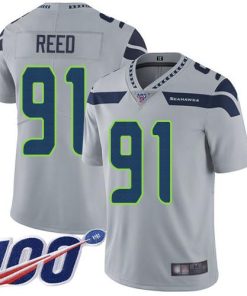 Nike Seattle Seahawks #91 Jarran Reed Grey Alternate Stitched NFL 100th Season Vapor Limited Jersey