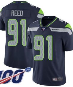Nike Seattle Seahawks #91 Jarran Reed Steel Blue Team Color Stitched NFL 100th Season Vapor Limited Jersey