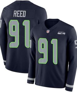 Nike Seattle Seahawks #91 Jarran Reed Steel Blue Team Color Stitched NFL Limited Therma Long Sleeve Jersey