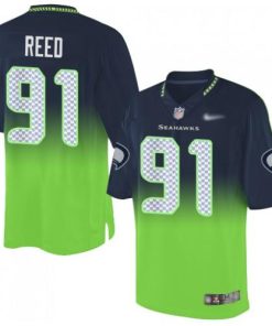 Nike Seattle Seahawks #91 Jarran Reed Steel Blue/Green Stitched NFL Elite Fadeaway Fashion Jersey