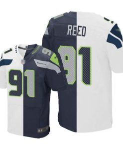 Nike Seattle Seahawks #91 Jarran Reed White/Steel Blue Stitched NFL Elite Split Jersey