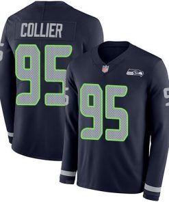 Nike Seattle Seahawks #95 L.J. Collier Steel Blue Team Color Stitched NFL Limited Therma Long Sleeve Jersey