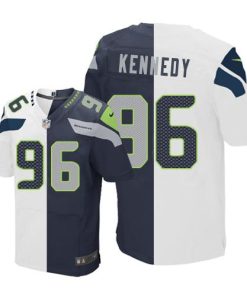 Nike Seattle Seahawks #96 Cortez Kennedy White/Steel Blue Stitched NFL Elite Split Jersey