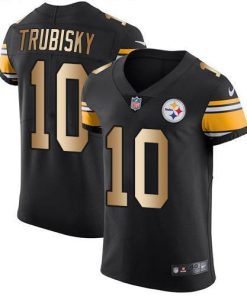 Nike Steelers #10 Mitchell Trubisky Black Team Color Stitched NFL Elite Gold Jersey