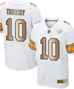 Nike Steelers #10 Mitchell Trubisky White Stitched NFL Elite Gold Jersey