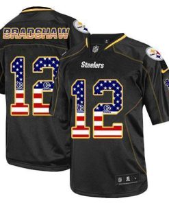 Nike Steelers #12 Terry Bradshaw Black Stitched NFL Elite USA Flag Fashion Jersey