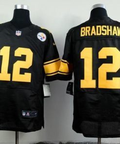 Nike Steelers #12 Terry Bradshaw Black(Gold No.) Stitched NFL Elite Jersey