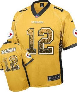 Nike Steelers #12 Terry Bradshaw Gold Stitched NFL Elite Drift Fashion Jersey