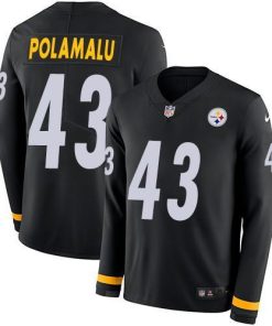 Nike Steelers #43 Troy Polamalu Black Team Color Stitched NFL Limited Therma Long Sleeve Jersey