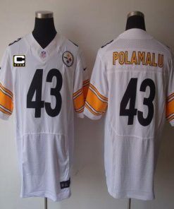 Nike Steelers #43 Troy Polamalu White With C Patch Stitched NFL Elite Jersey