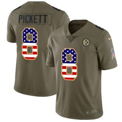 Nike Steelers #8 Kenny Pickett Olive/USA Flag Stitched NFL Limited 2017 Salute To Service Jersey