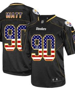 Nike Steelers #90 T. J. Watt Black Stitched NFL Elite USA Flag Fashion Jersey