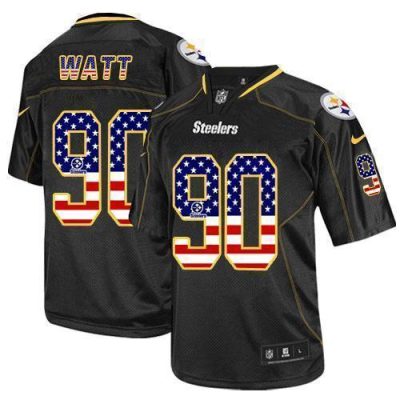 Nike Steelers #90 T. J. Watt Black Stitched NFL Elite USA Flag Fashion Jersey