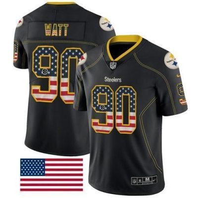 Nike Steelers #90 T. J. Watt Black Stitched NFL Limited Rush USA Flag Jersey