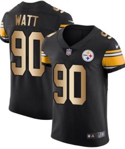 Nike Steelers #90 T. J. Watt Black Team Color Stitched NFL Elite Gold Jersey