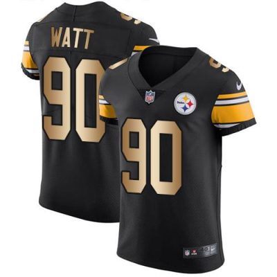 Nike Steelers #90 T. J. Watt Black Team Color Stitched NFL Elite Gold Jersey