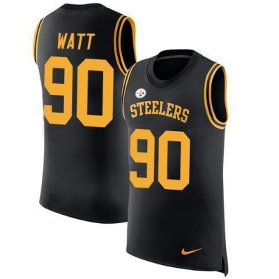 Nike Steelers #90 T. J. Watt Black Team Color Stitched NFL Limited Rush Tank Top Jersey