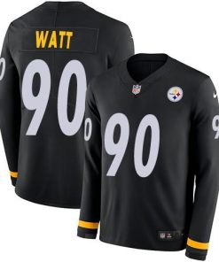 Nike Steelers #90 T. J. Watt Black Team Color Stitched NFL Limited Therma Long Sleeve Jersey