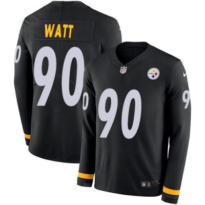 Nike Steelers #90 T. J. Watt Black Team Color Stitched NFL Limited Therma Long Sleeve Jersey