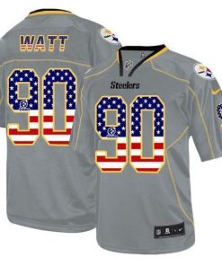 Nike Steelers #90 T. J. Watt Grey Stitched NFL Elite USA Flag Fashion Jersey
