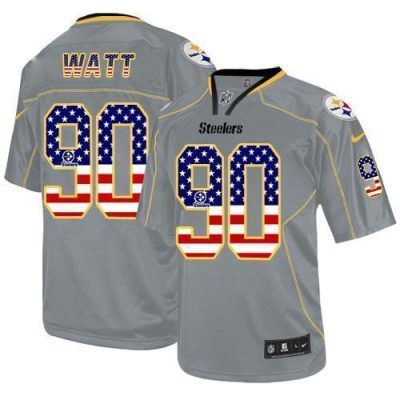 Nike Steelers #90 T. J. Watt Grey Stitched NFL Elite USA Flag Fashion Jersey