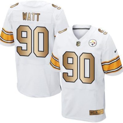 Nike Steelers #90 T. J. Watt White Stitched NFL Elite Gold Jersey