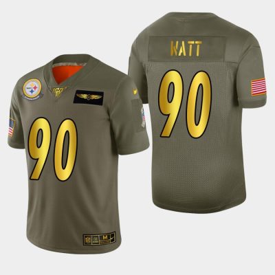 Nike Steelers #90 T.J. Watt Olive Gold 2019 Salute To Service NFL 100 Limited Jersey
