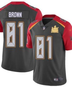 Nike Tampa Bay Buccaneers #81 Antonio Brown Gray Super Bowl LV Champions Patch Stitched NFL Limited Inverted Legend Jersey