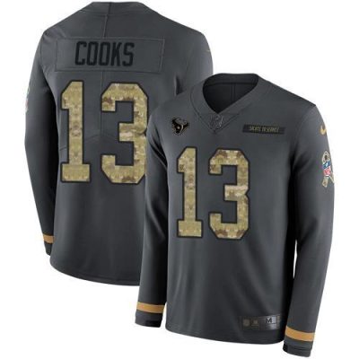 Nike Texans #13 Brandin Cooks Anthracite Salute To Service Stitched NFL Limited Therma Long Sleeve Jersey