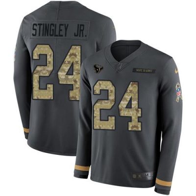 Nike Texans #24 Derek Stingley Jr. Anthracite Salute To Service Stitched NFL Limited Therma Long Sleeve Jersey