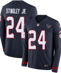 Nike Texans #24 Derek Stingley Jr. Navy Blue Team Color Stitched NFL Limited Therma Long Sleeve Jersey