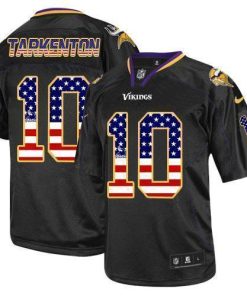 Nike Vikings #10 Fran Tarkenton Black Stitched NFL Elite USA Flag Fashion Jersey