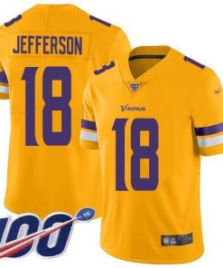 Nike Vikings #18 Justin Jefferson Gold Stitched NFL Limited Inverted Legend 100th Season Jersey