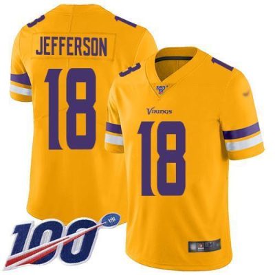 Nike Vikings #18 Justin Jefferson Gold Stitched NFL Limited Inverted Legend 100th Season Jersey