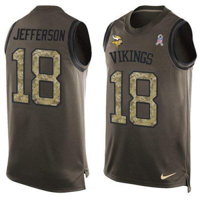 Nike Vikings #18 Justin Jefferson Green Stitched NFL Limited Salute To Service Tank Top Jersey