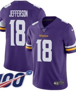 Nike Vikings #18 Justin Jefferson Purple Team Color Stitched NFL 100th Season Vapor Untouchable Limited Jersey