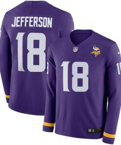 Nike Vikings #18 Justin Jefferson Purple Team Color Stitched NFL Limited Therma Long Sleeve Jersey