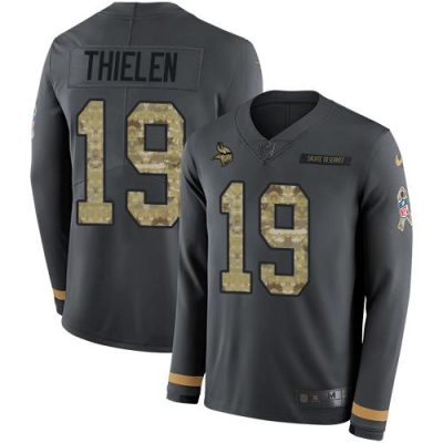Nike Vikings #19 Adam Thielen Anthracite Salute To Service Stitched NFL Limited Therma Long Sleeve Jersey