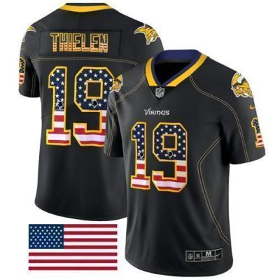 Nike Vikings #19 Adam Thielen Black Stitched NFL Limited Rush USA Flag Jersey