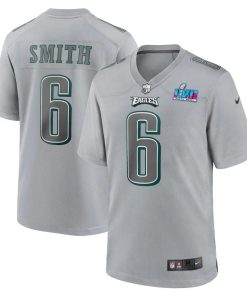 Philadelphia Eagles #6 DeVonta Smith Nike Super Bowl LVII Patch Atmosphere Fashion Game Jersey - Gray